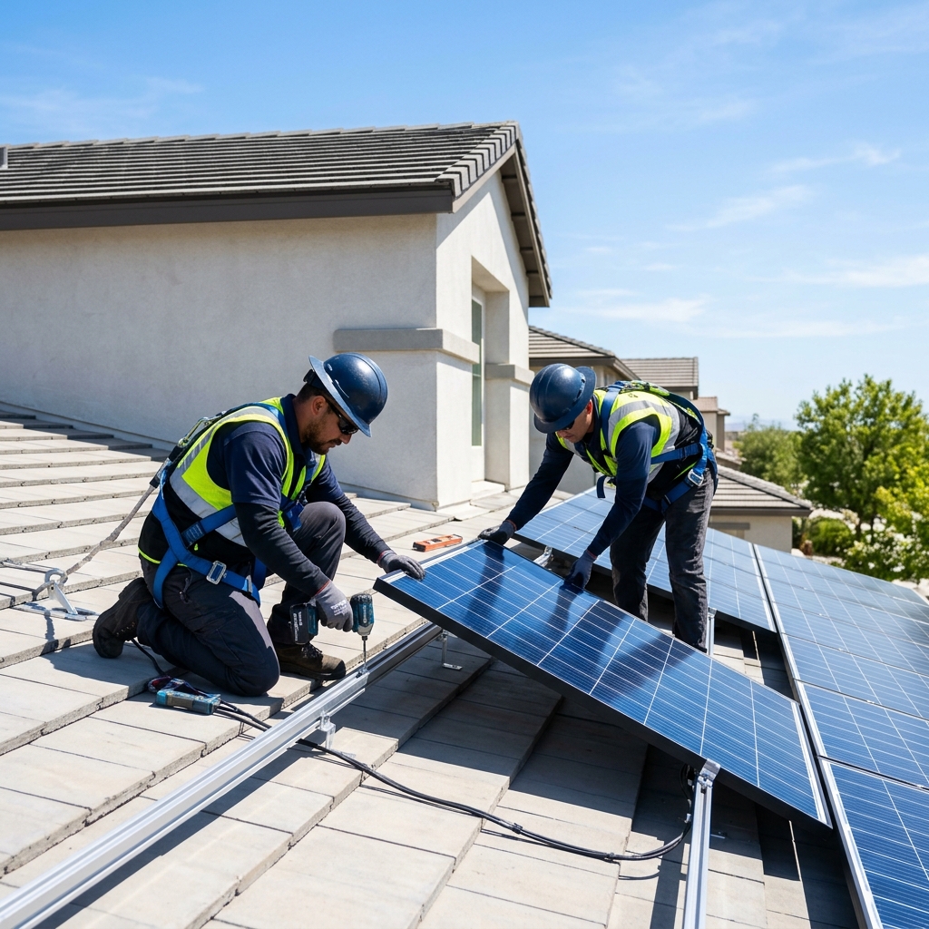 Solar panel installation on rooftop by Doon Solar team