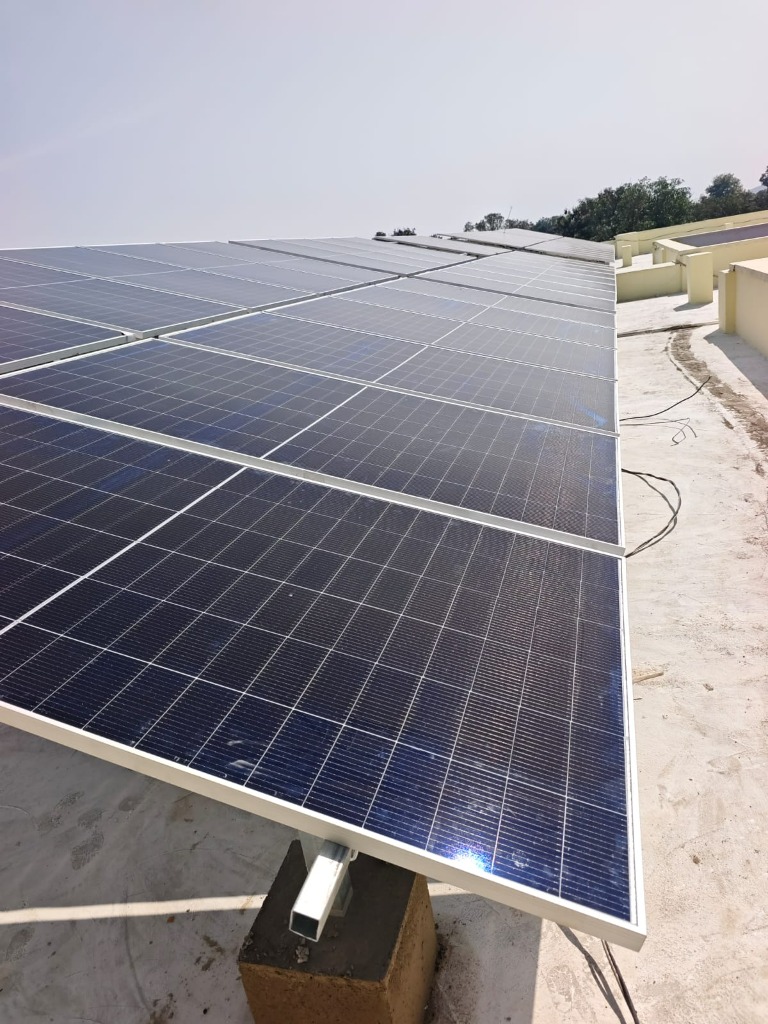 Close-up of solar panel installation with mounting structure